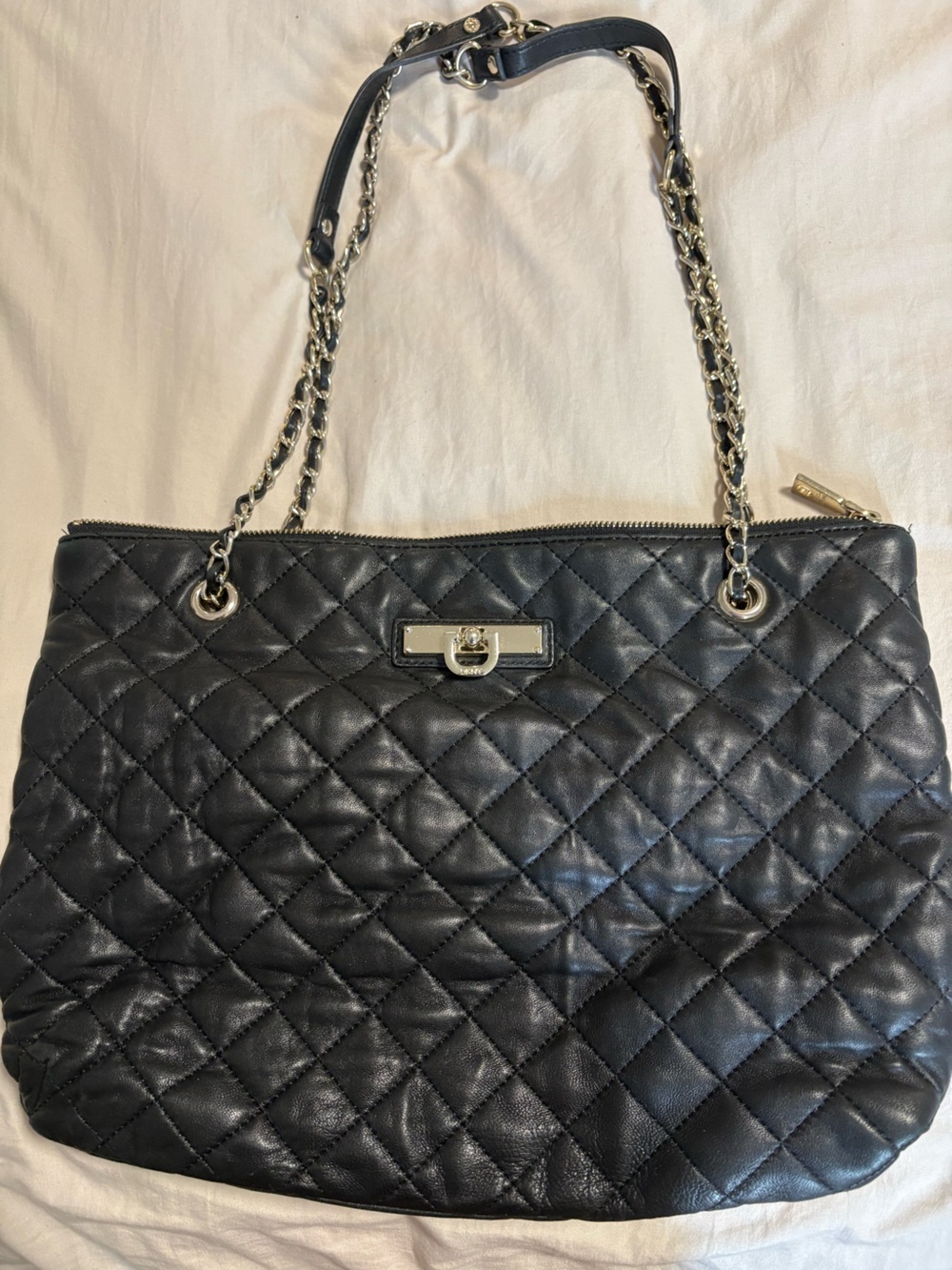 Quilted Black Leather Chain-Handle Shoulder Bag